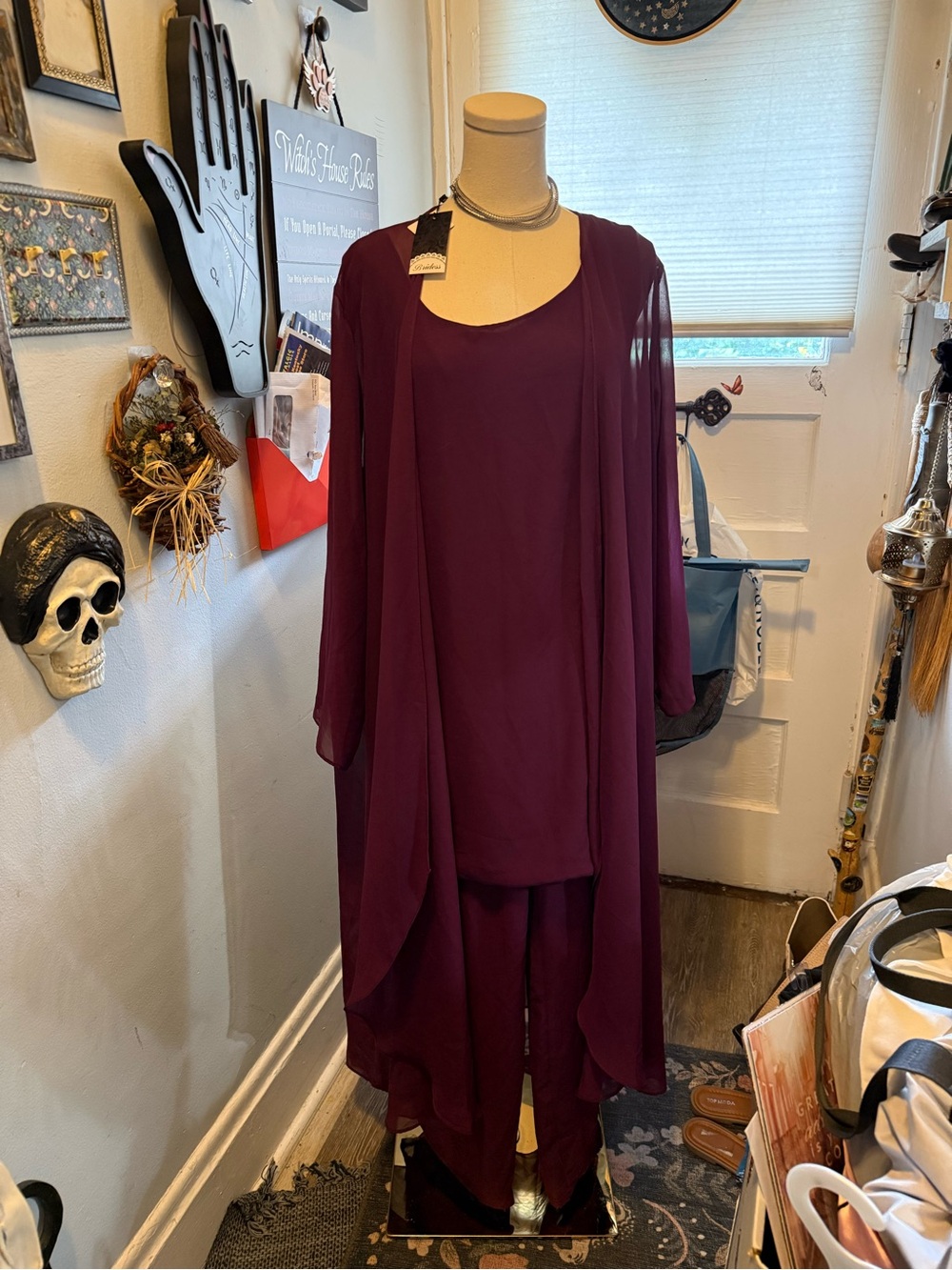 NWT Bridess Elegant Burgundy Layered Pant Set